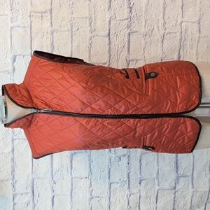 Lebek Quilted Rusty Orange Vest w/ Brown Trim